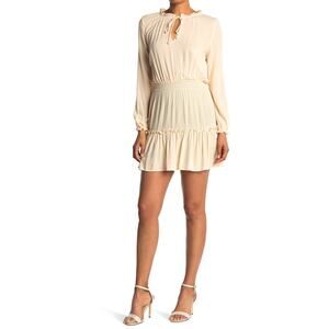 Kenedik Women's Keyhole Long Sleeve Smocked Dress Peach 100% Rayon Large